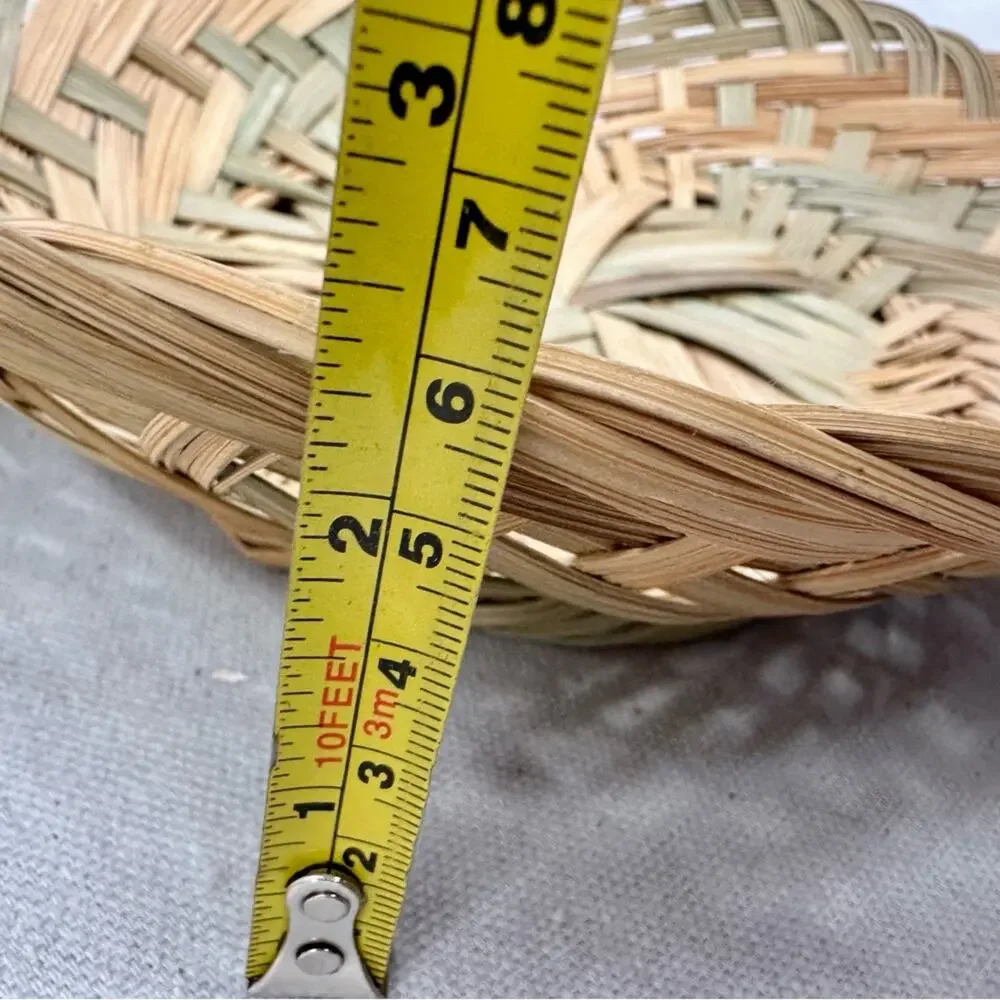 Vintage set of 2 southwest boho woven wicker basket/tray in natural & greens‎